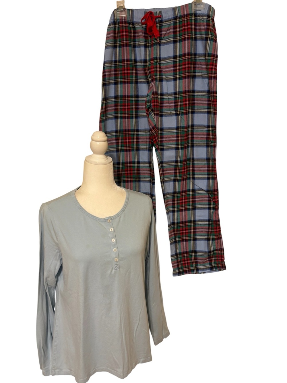 LAND’S END Plaid Flannel Two Piece PJ Set Size Medium